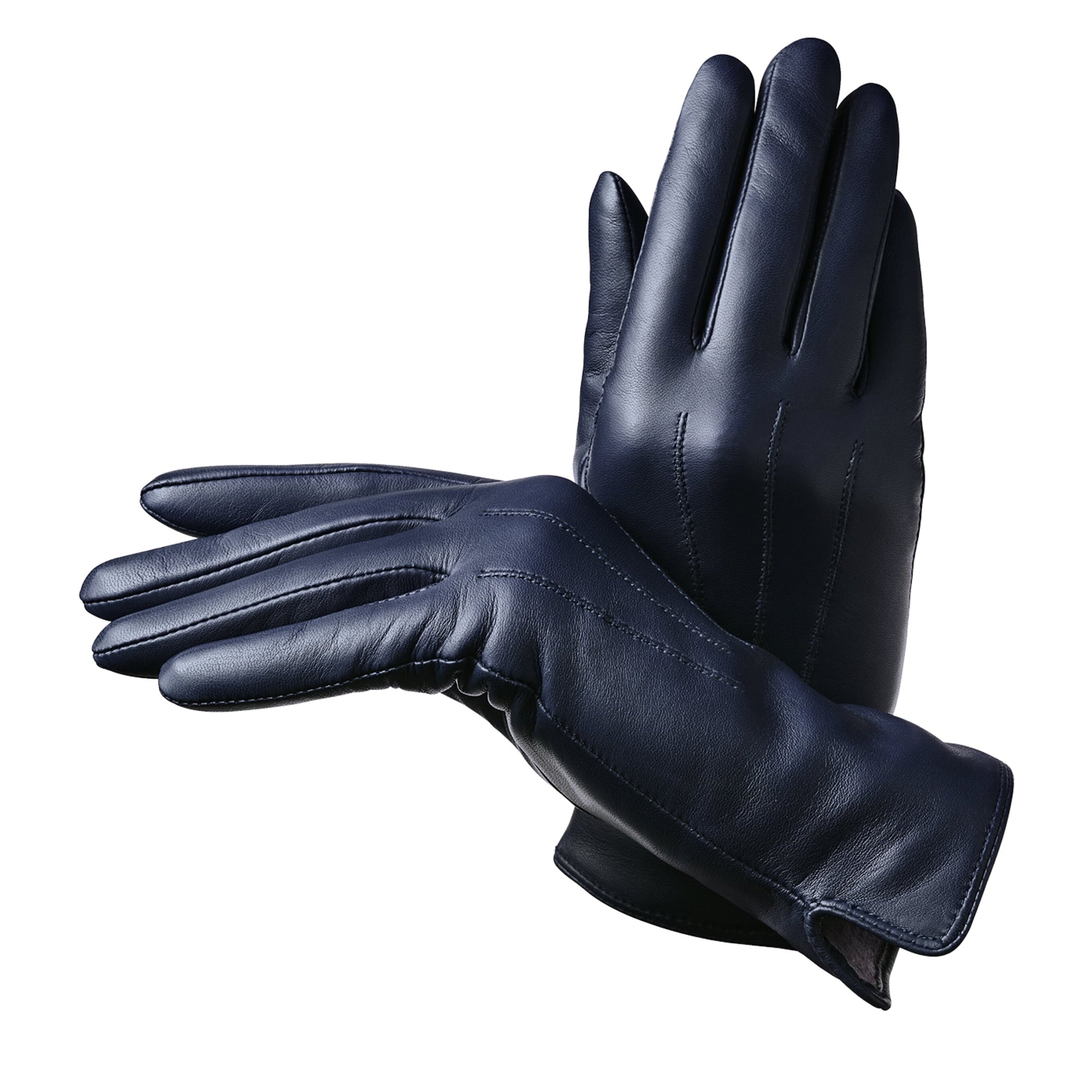 Navy Women's Wool-Cashmere Lined Leather Gloves (Medium)