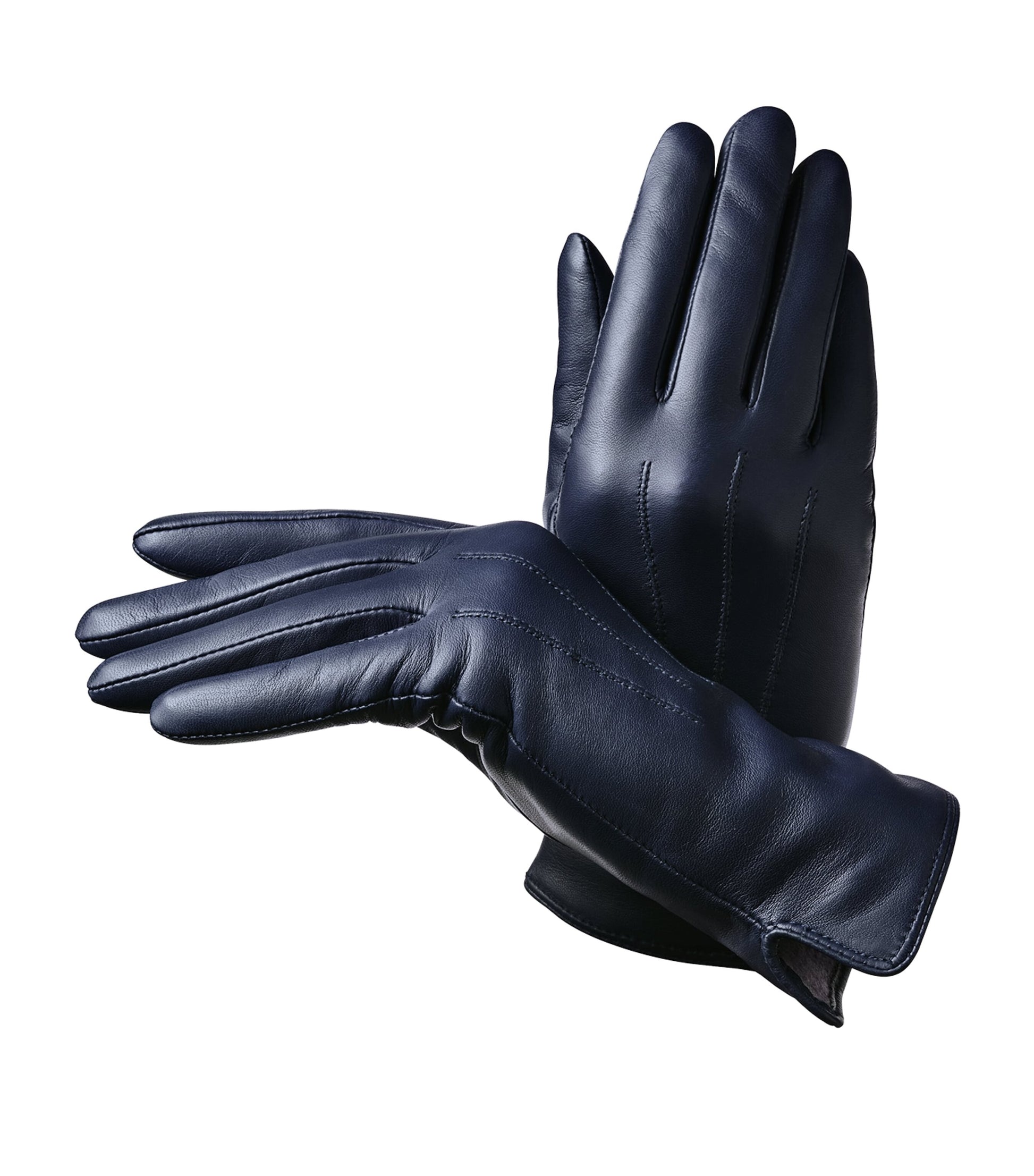 Navy Women's Wool-Cashmere Lined Leather Gloves (Medium)