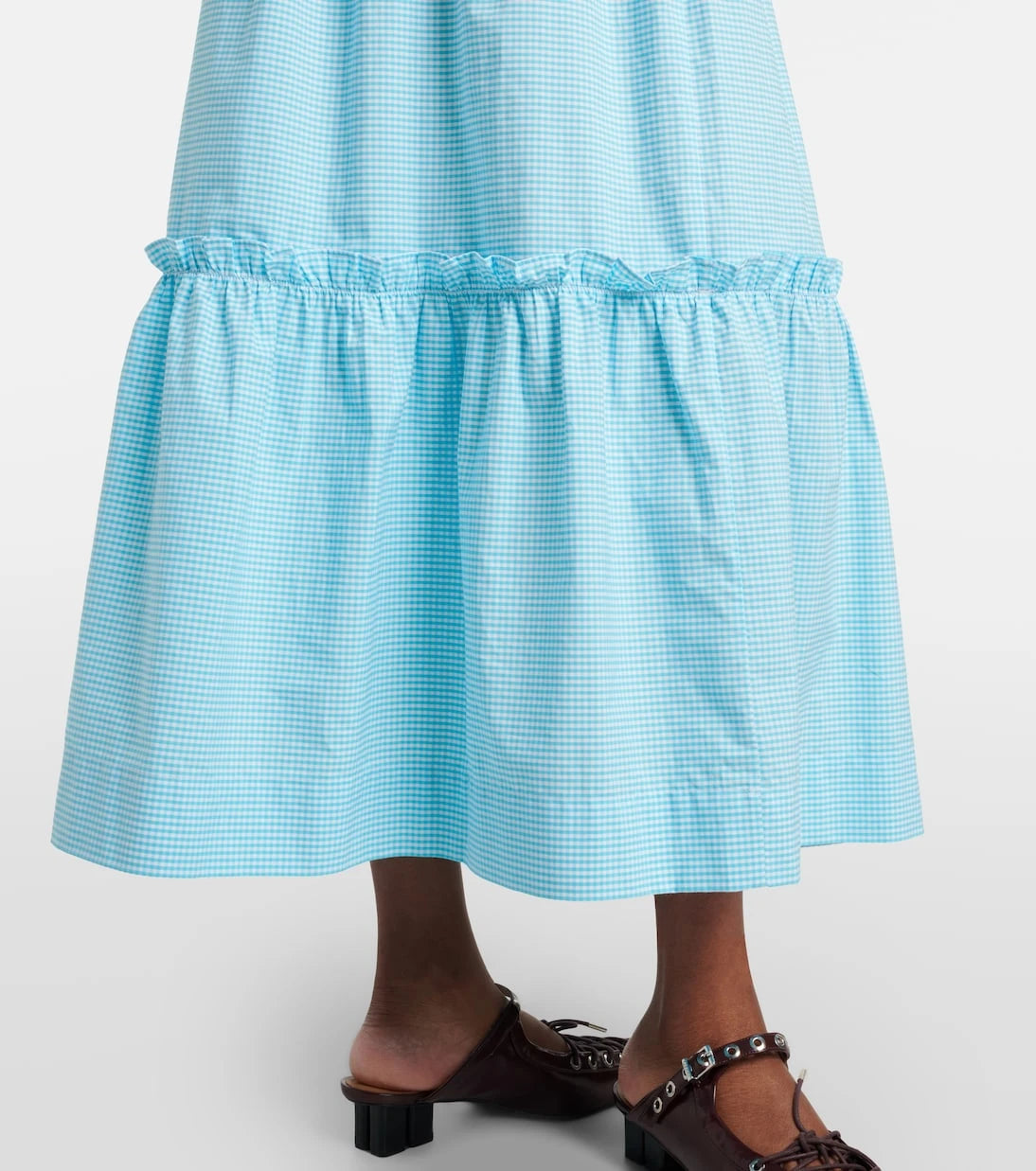 Ganni - Embroidered gingham cotton poplin maxi skirt