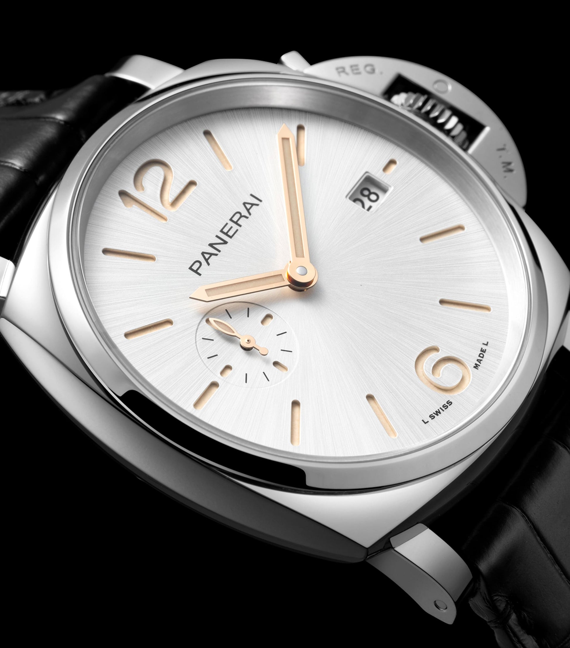 Panerai Stainless Steel and Alligator Luminor Due Watch 42mm