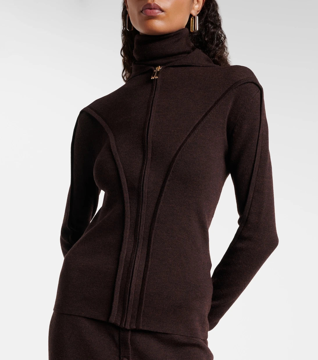 فيكتوريا بيكهام - سترة رياضية بغطاء رأس بسحاب من مزيج الصوف