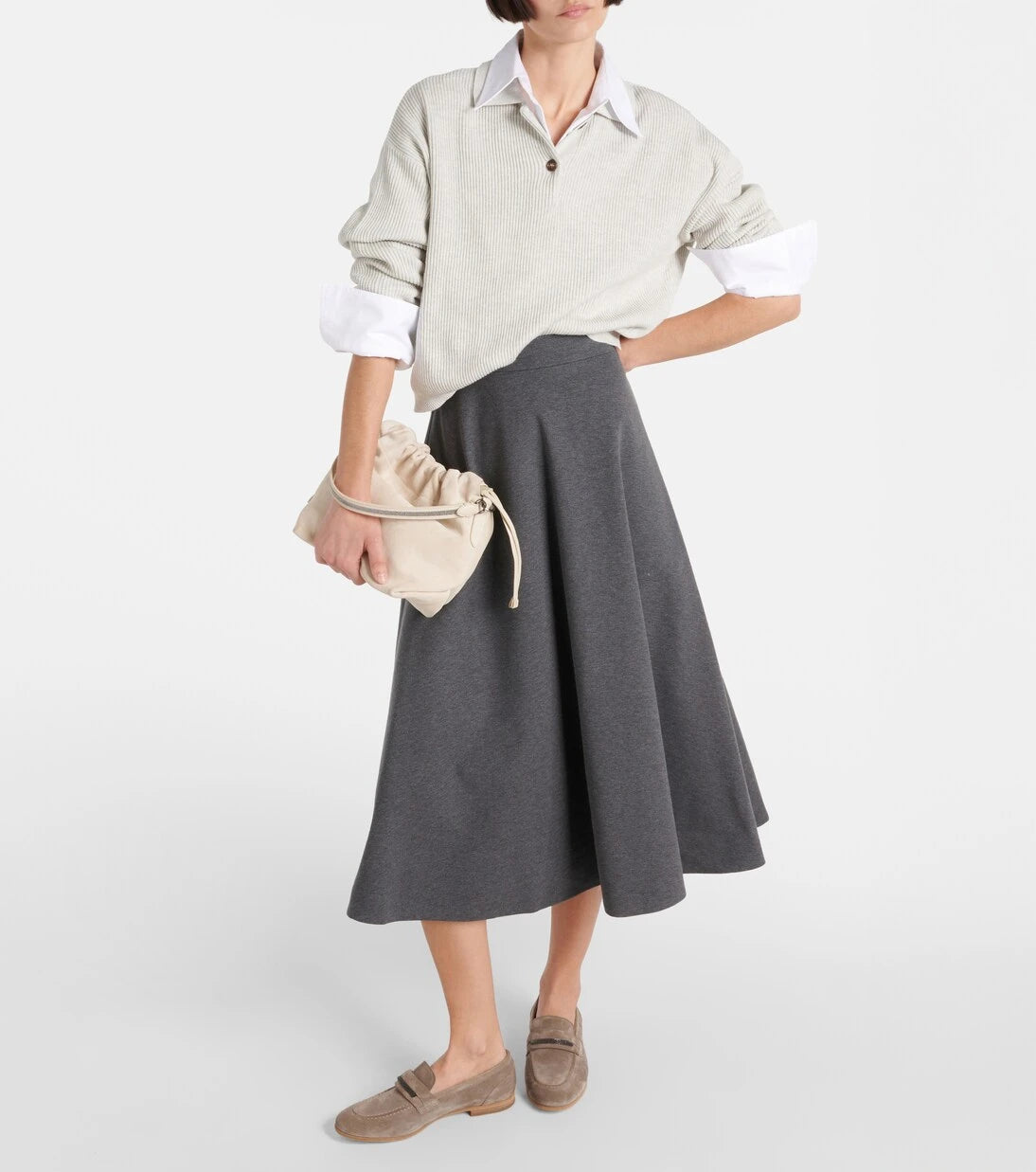 Brunello Cucinelli - Cotton-blend midi skirt