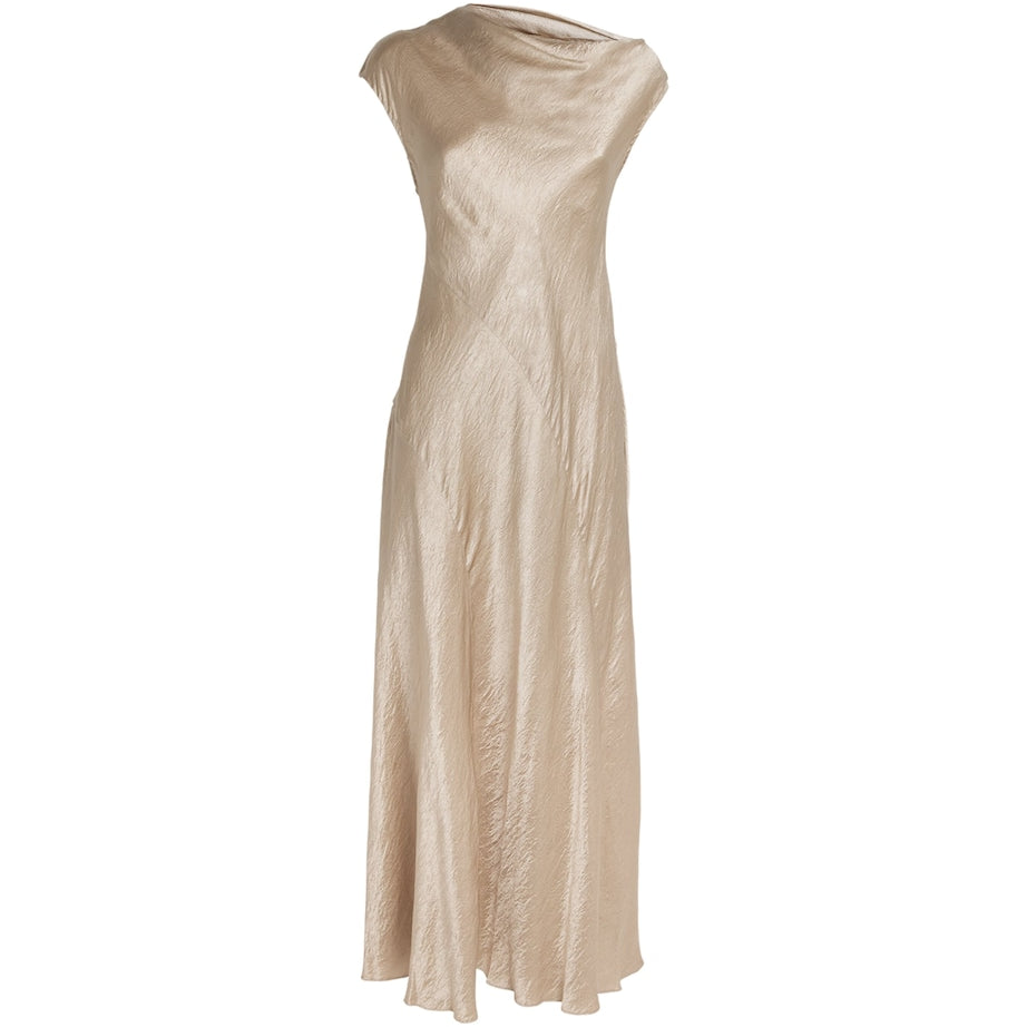 Nude Satin Luster Maxi Dress