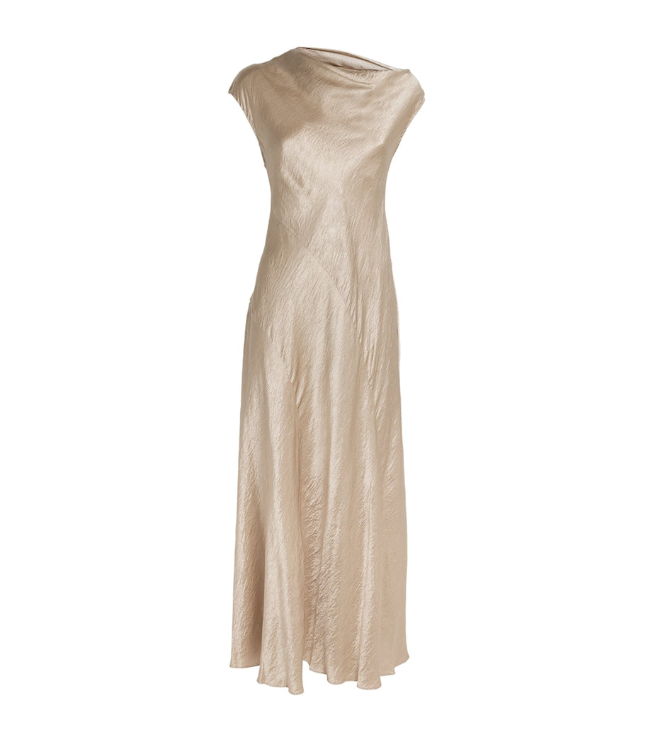 Nude Satin Luster Maxi Dress