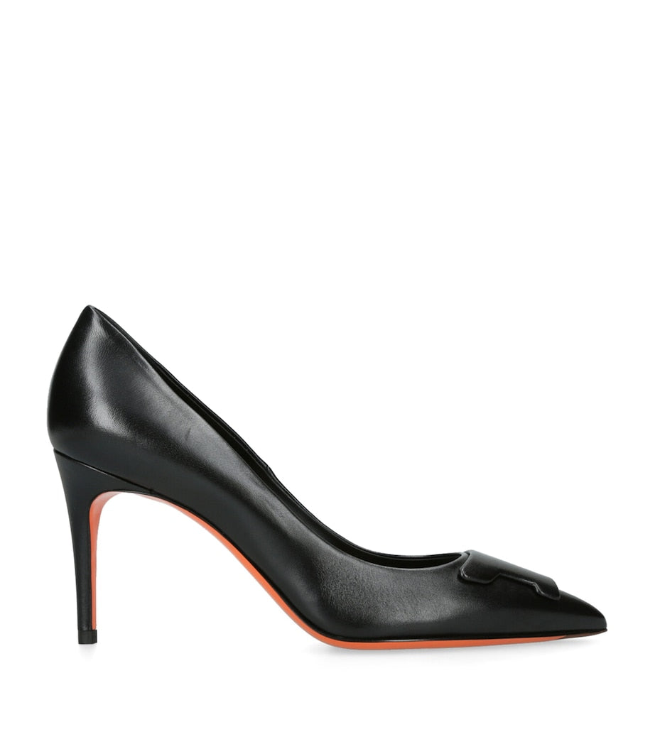 Santoni Black Leather Sibille Pumps 85