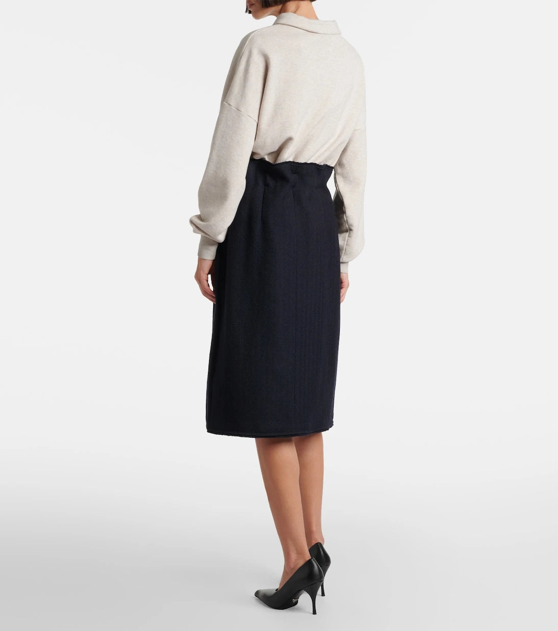Prada - Chevron pleated virgin wool midi skirt