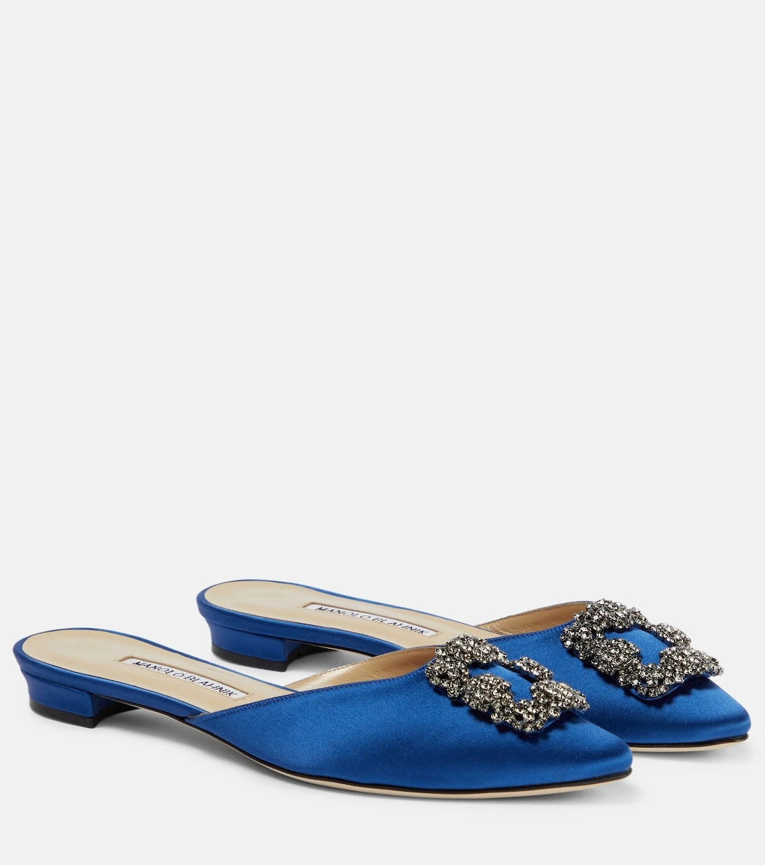 Manolo Blahnik - Hangisimuflat embellished satin mules