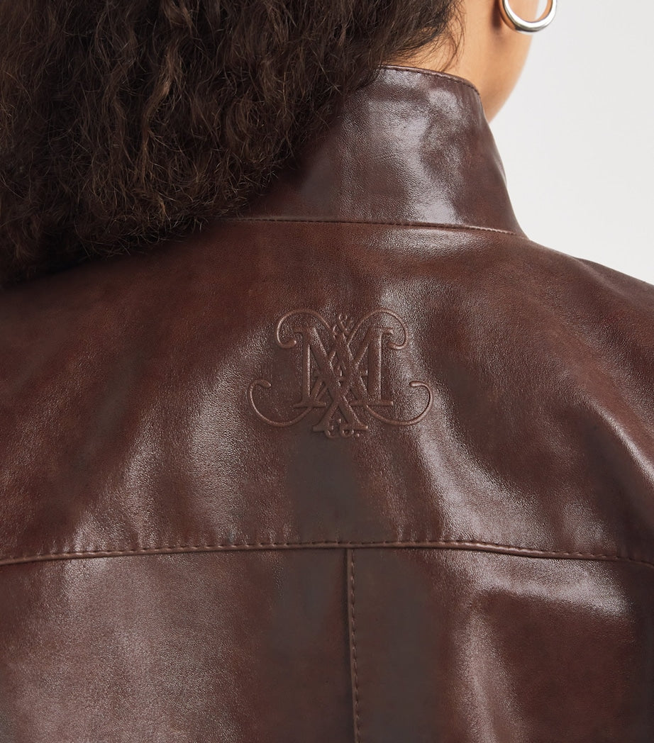 Brown Leather Bomber Jacket