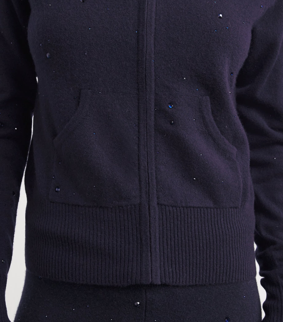 William Sharp Navy Cashmere Crystal-Embellished Hoodie