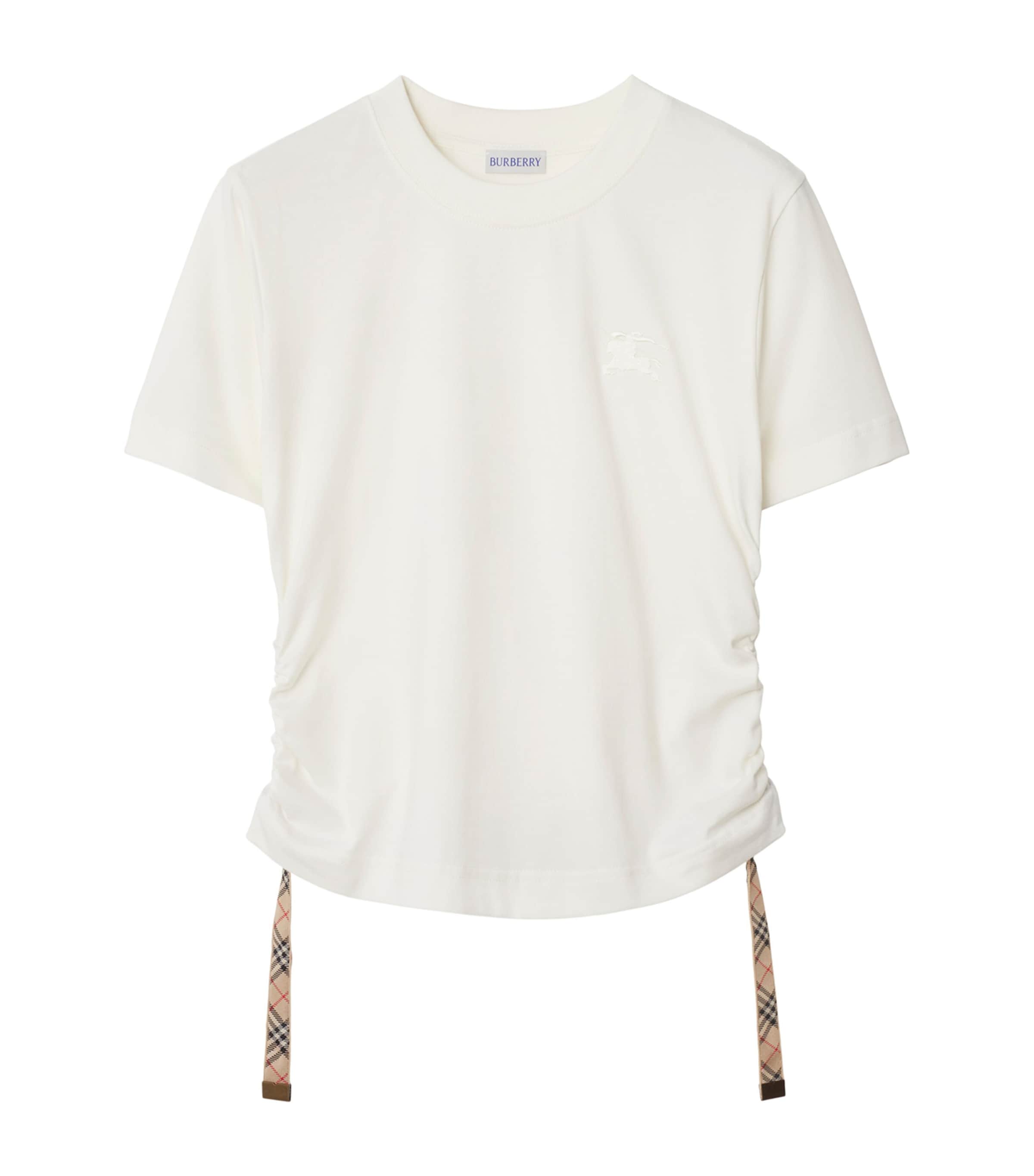 Burberry White Cotton Gathered EKD T-Shirt