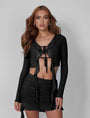 Frill Detail Tie Front Cardigan Top Black