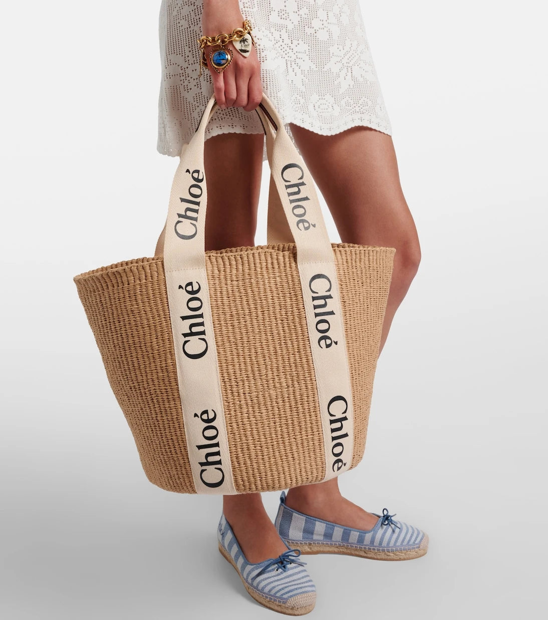 Chloé - x Mifuko Woody Geniş rafya çanta