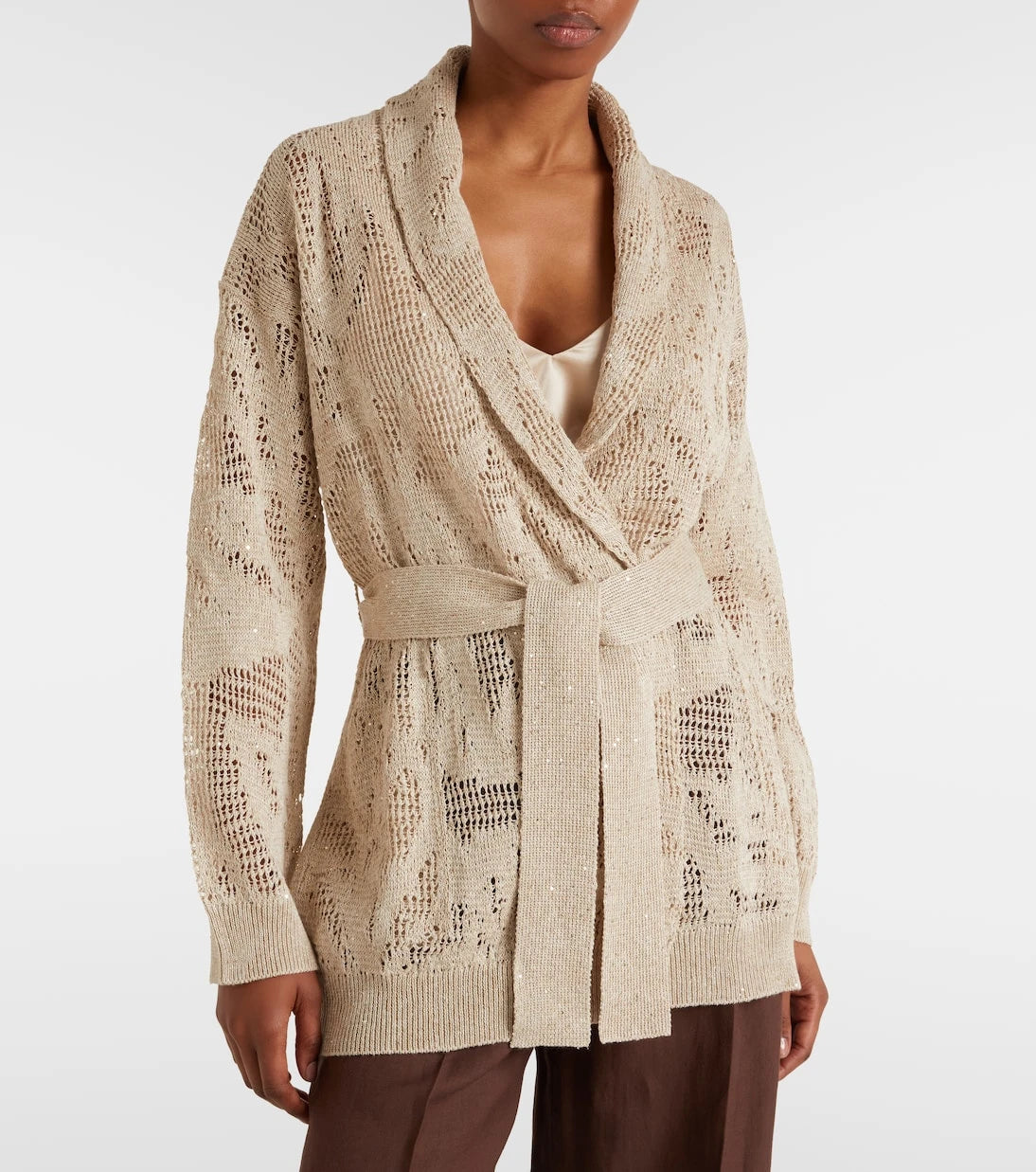Brunello Cucinelli - Open-knit linen and cotton wrap cardigan