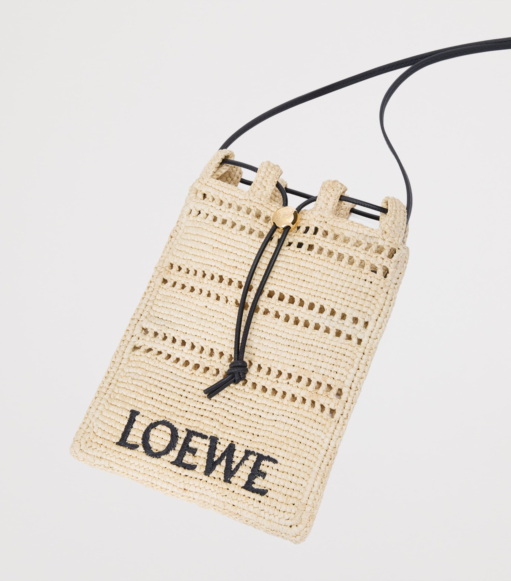 LOEWE Beige x Paula's Ibiza Raffia Drawstring Pocket Bag