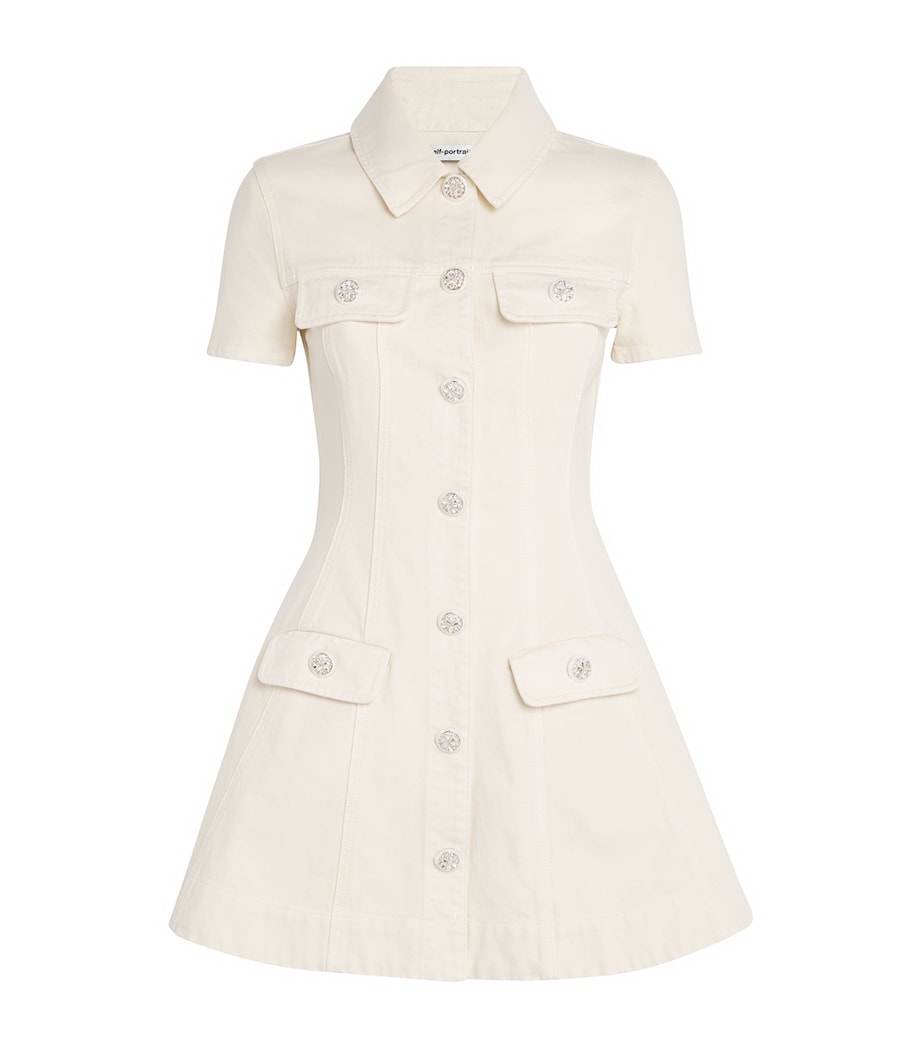 Self-Portrait Denim Crystal-Trim Mini Dress CREAM