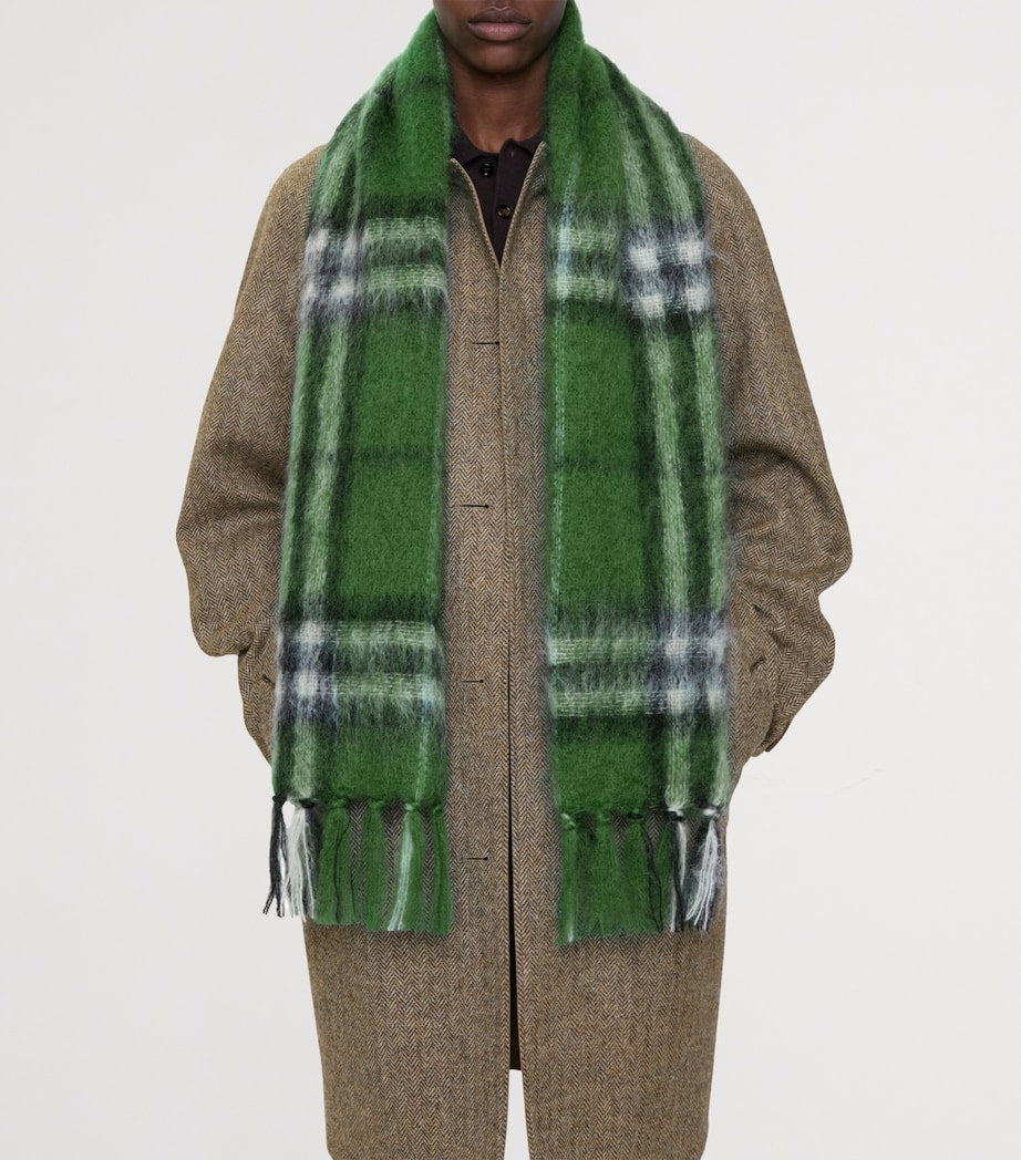Green Mohair-Wool Check Scarf