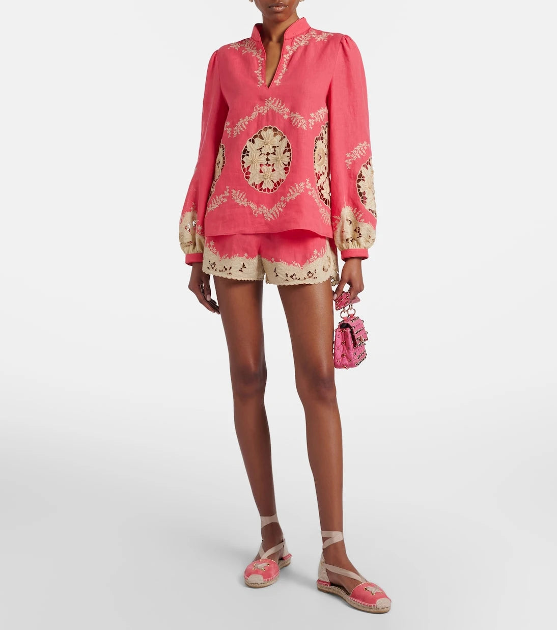 Valentino - Embroidered linen shorts