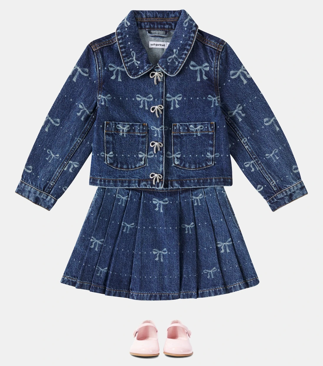 Self-Portrait Kids - Bow embellished printed denim jacket
