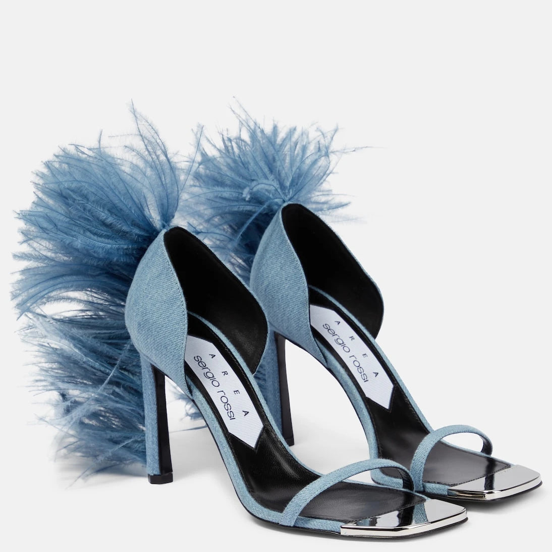 Area - x Sergio Rossi Amazona feather-trimmed denim sandals