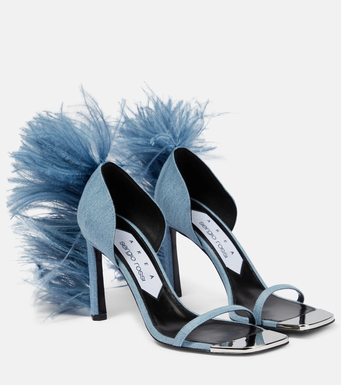 Area - x Sergio Rossi Amazona feather-trimmed denim sandals