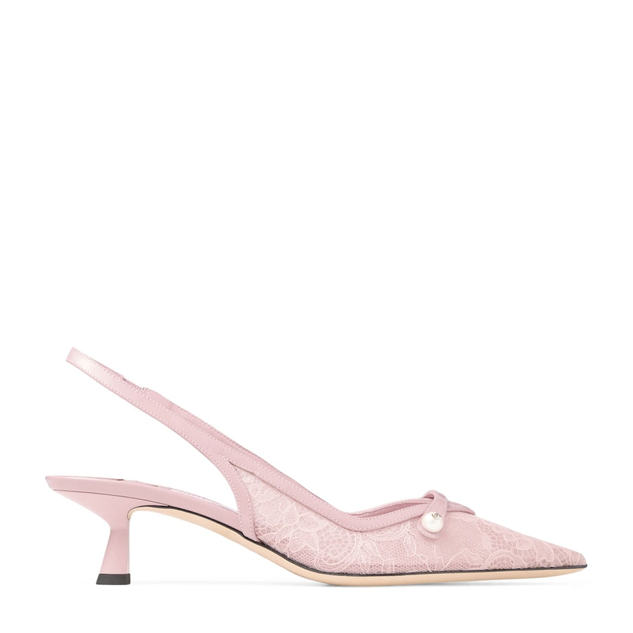 Amita 45 Lace-Leather Slingback Pumps
