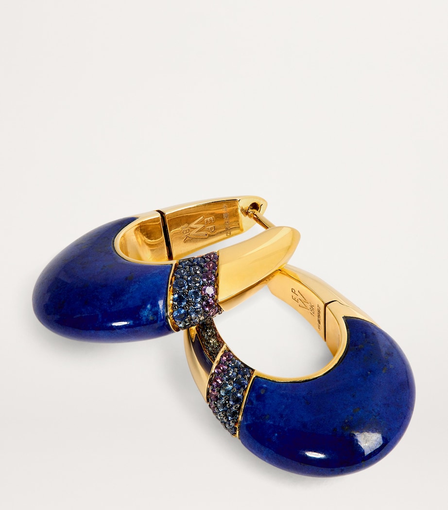 Yellow Gold, Lapis and Sapphire Bernadette Oval Earrings