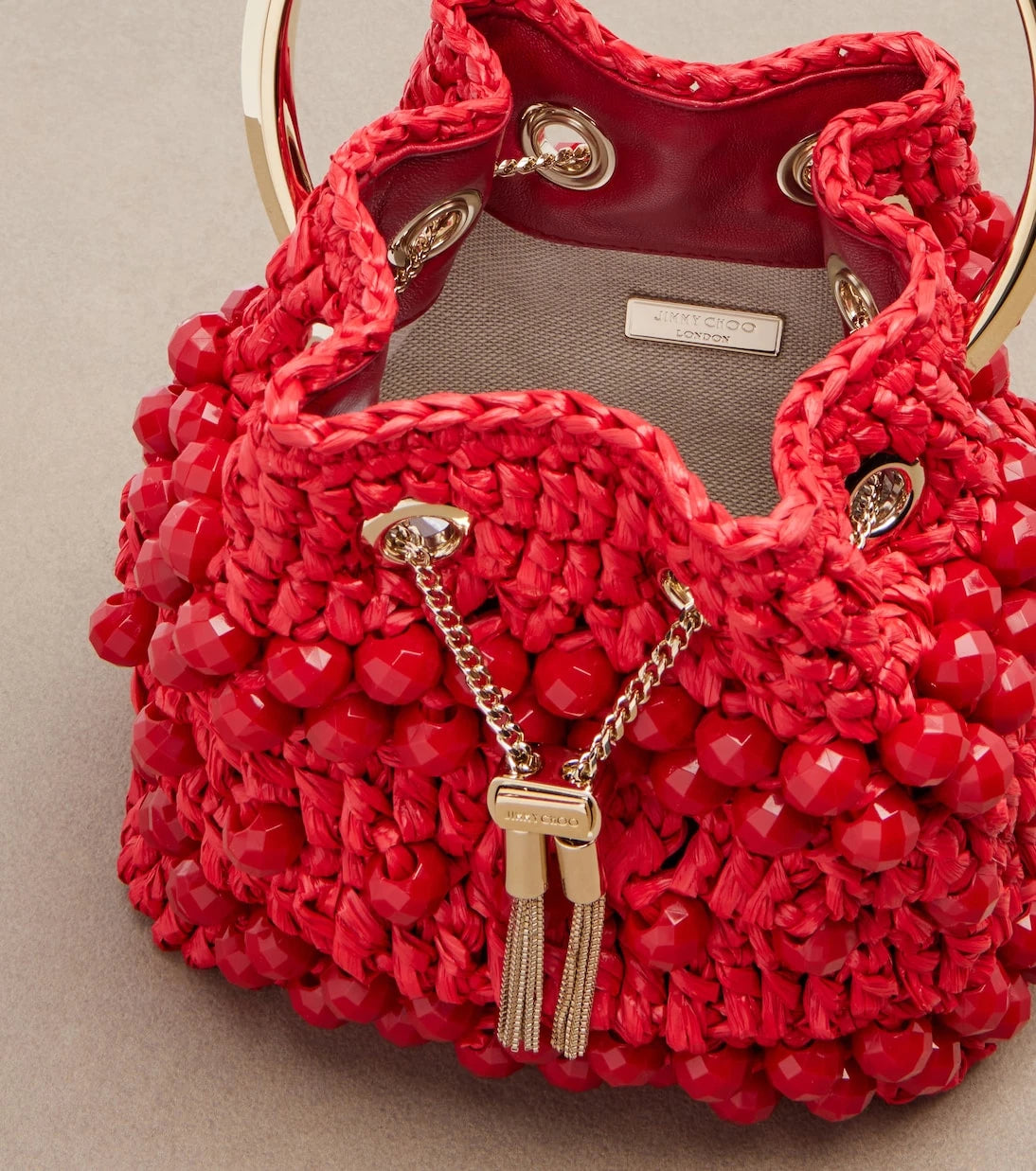 Jimmy Choo - Bon Bon Small beaded raffia bucket bag