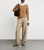 Beige Camel Wool-Silk Bouclé Oversized Sweater