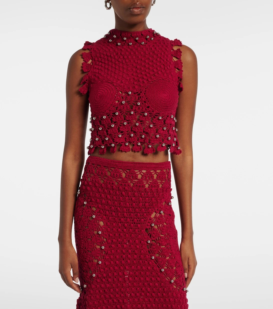 Rabanne - Embellished crochet cotton top