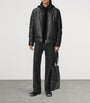 Black Leather Furse Puffer Jacket