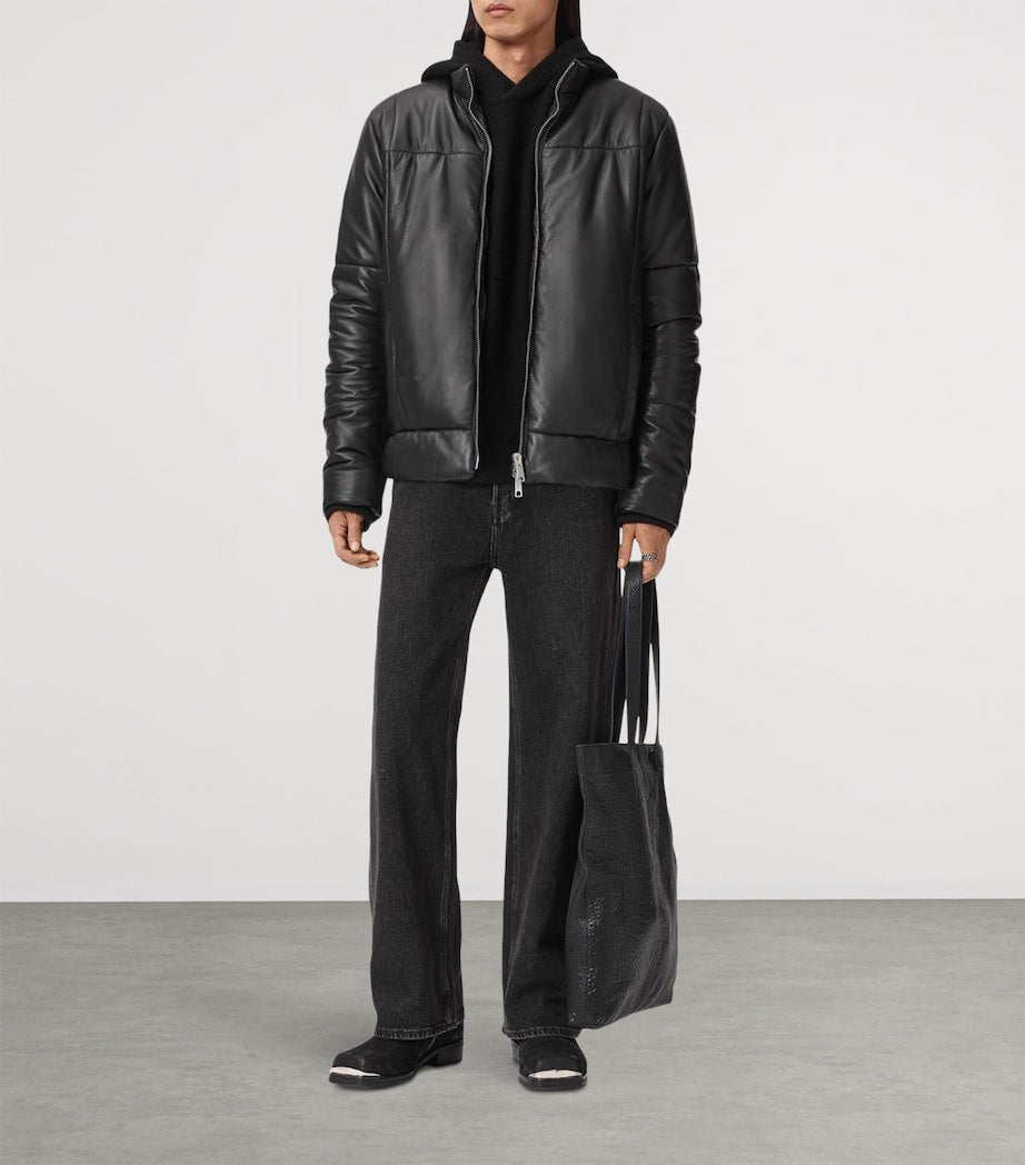 Black Leather Furse Puffer Jacket