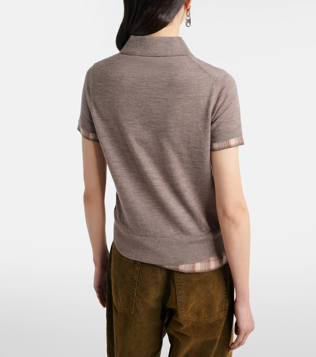 Acne Studios - سترة بولو صوف مطبقة بنقشة مربعات