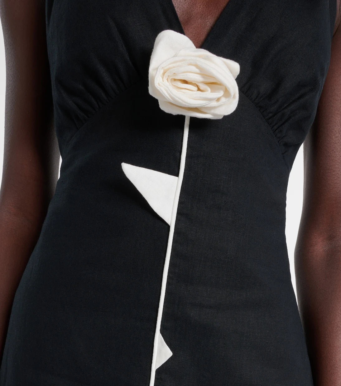 Farm Rio - Floral-appliqué linen-blend minidress