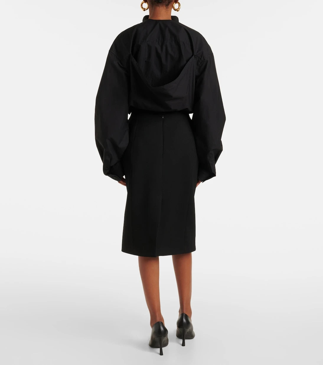 Balenciaga - تنورة Hourglass متوسطة الطول من الصوف