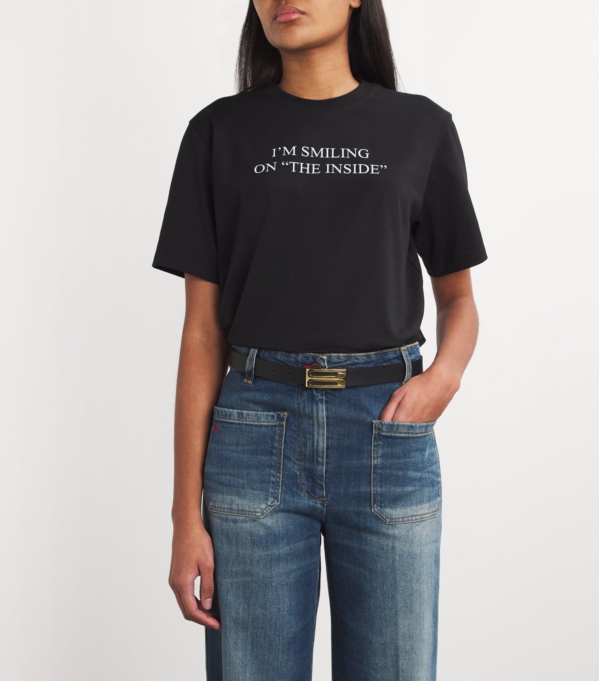 Black Leather B-Buckle Belt