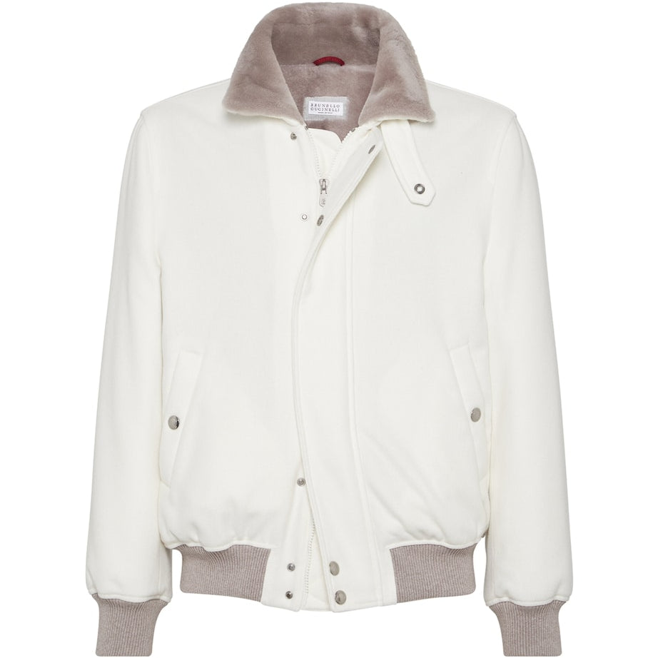 Brunello Cucinelli White Cashmere Aviator Jacket