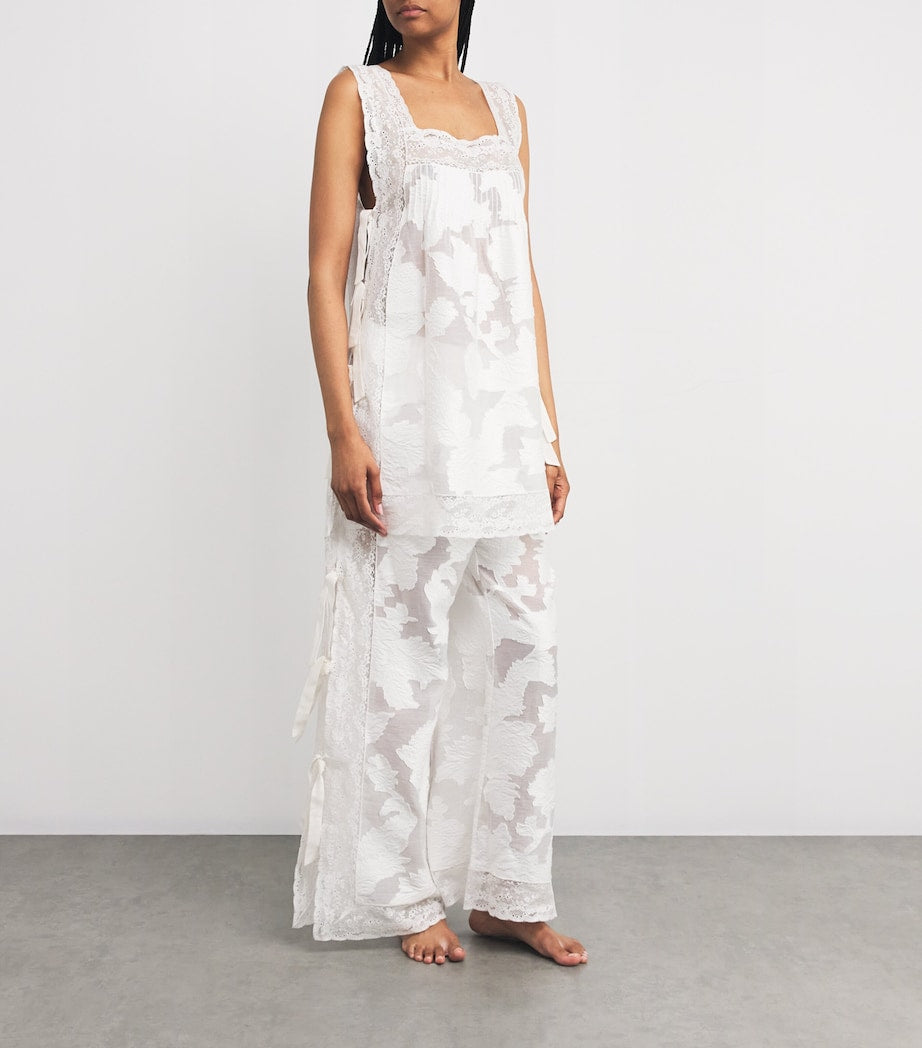 Loretta Caponi White Lace-Trim Clarissa Trousers