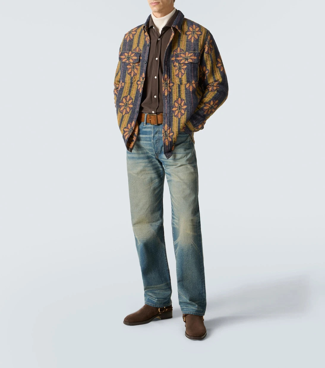 RRL - Floral striped cotton jacquard shirt