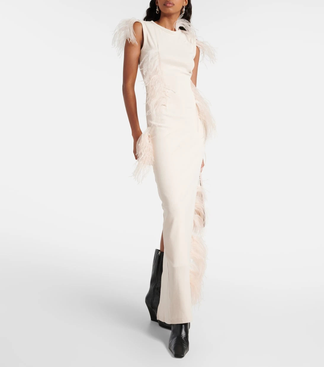 Acne Studios - Essica feather-trimmed cotton-blend maxi dress