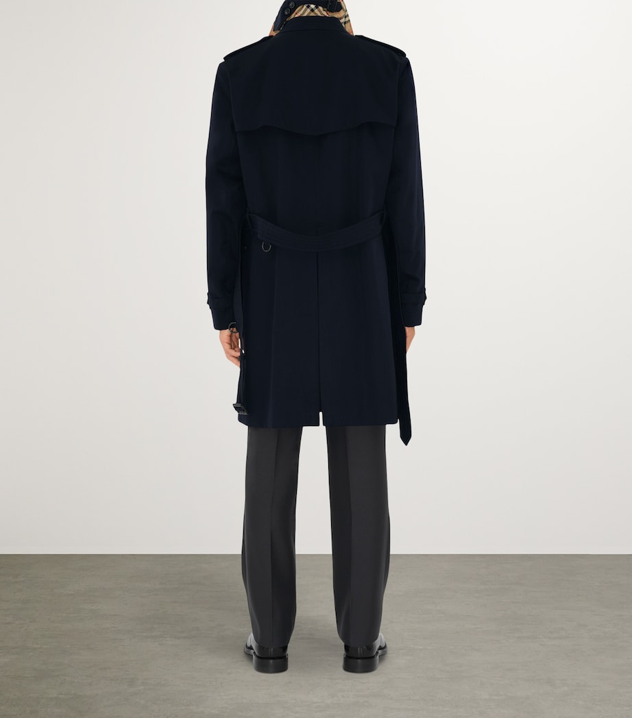 Burberry Blue Mid-Length Kensington Heritage Trench Coat