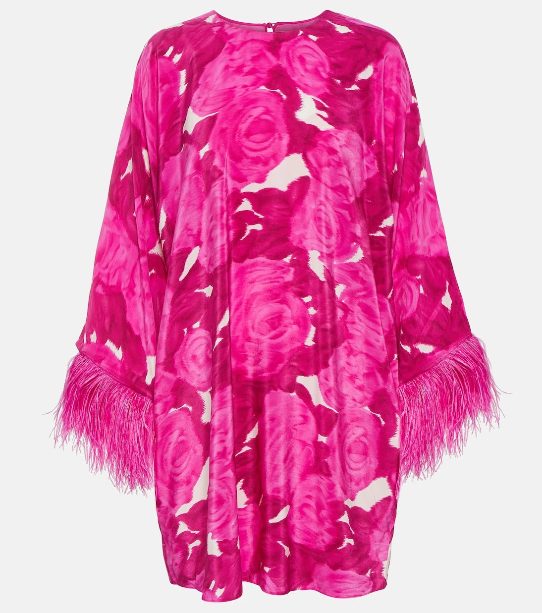 Valentino - Floral feather-trimmed silk minidress