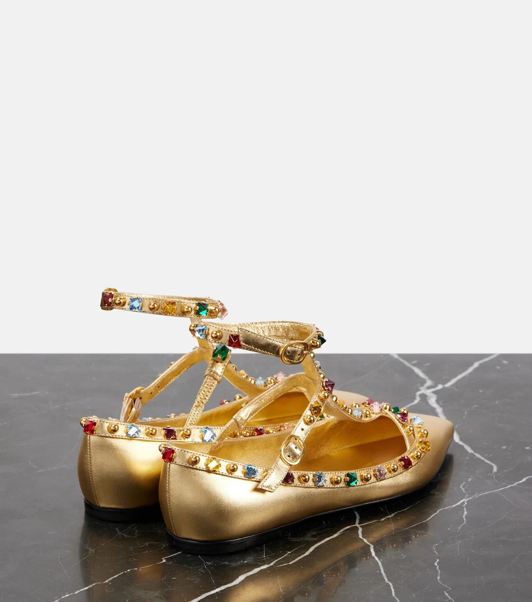 Valentino Garavani - Rockstud metallic leather ballet flats