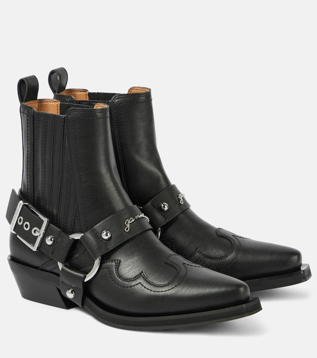 Ganni - Embroidered faux leather cowboy boots