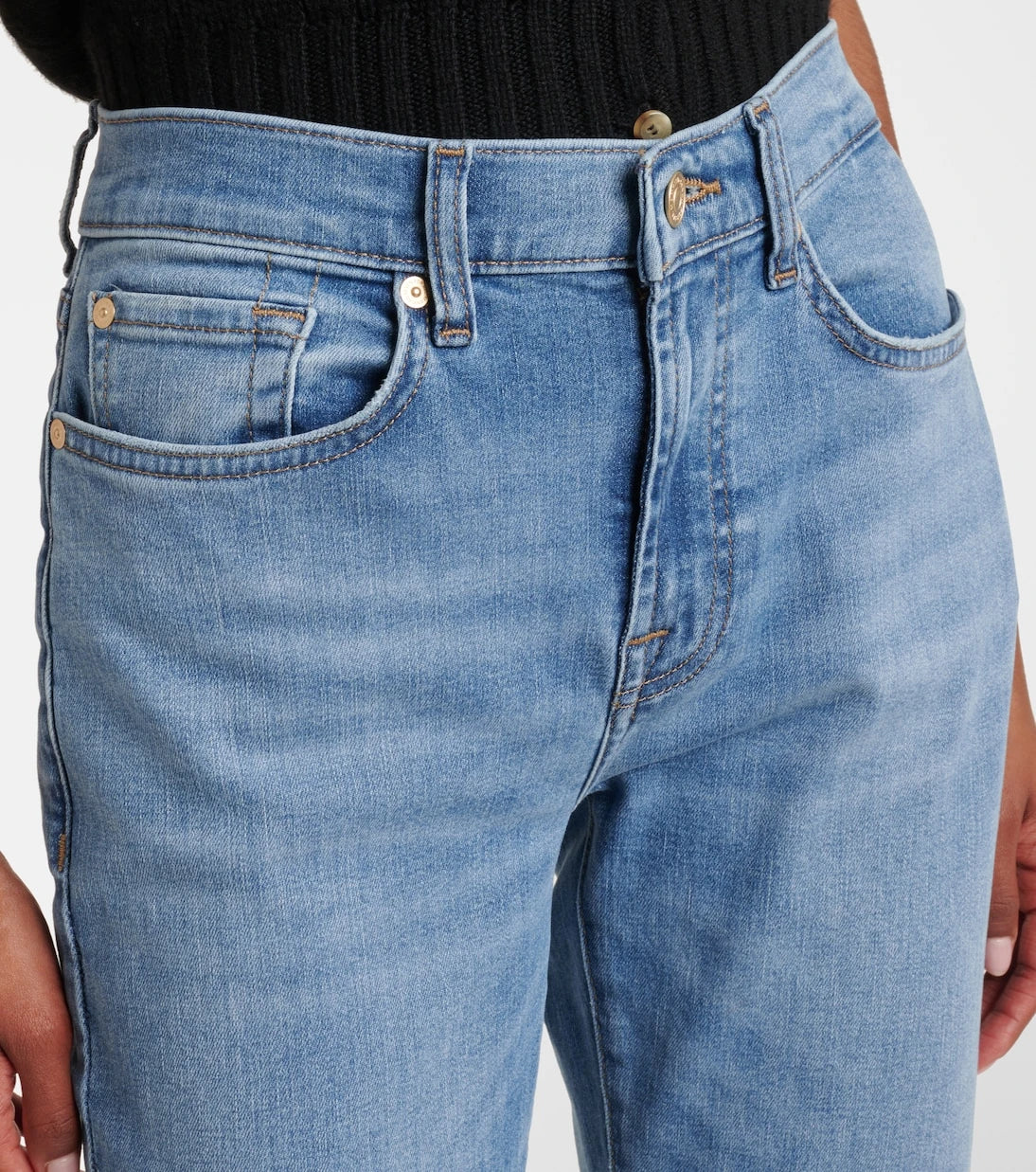 7 For All Mankind - جينز بقصة ضيقة وخصر متوسط الارتفاع