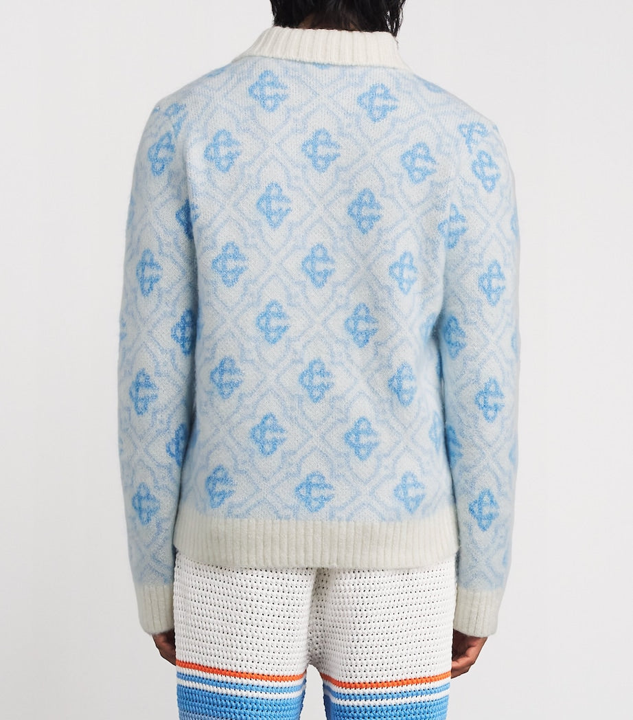 Casablanca White Merino Wool Zip-Up Cardigan