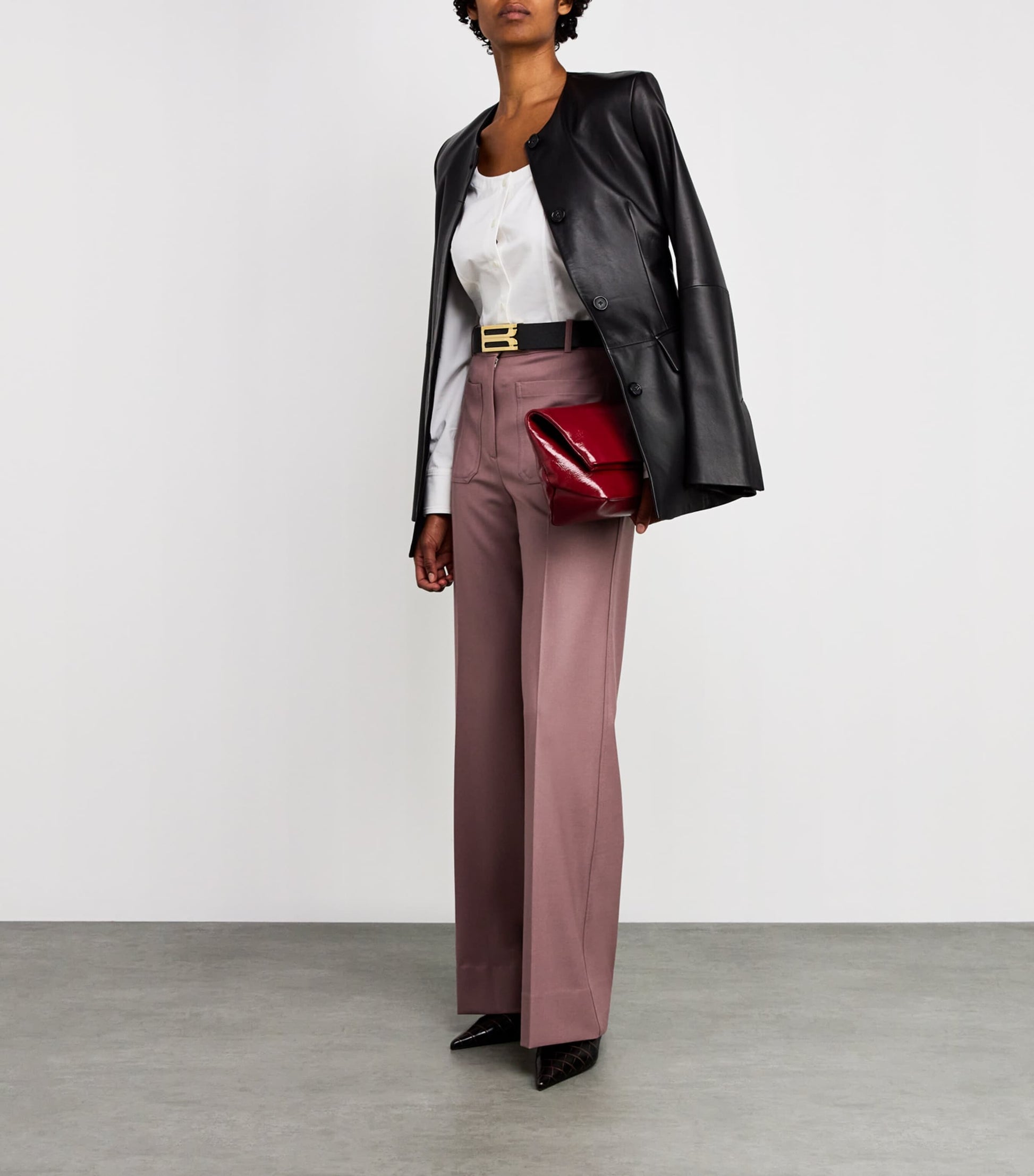 Victoria Beckham Grained Leather Jumbo B-Buckle Belt