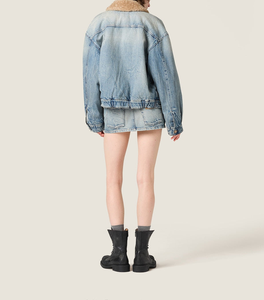 Turquoise Shearling Denim Jacket