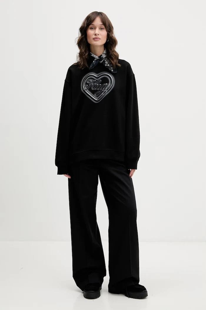 HUGO Mavi pamuklu kadın oversize sweatshirt Classic Crew_B_3