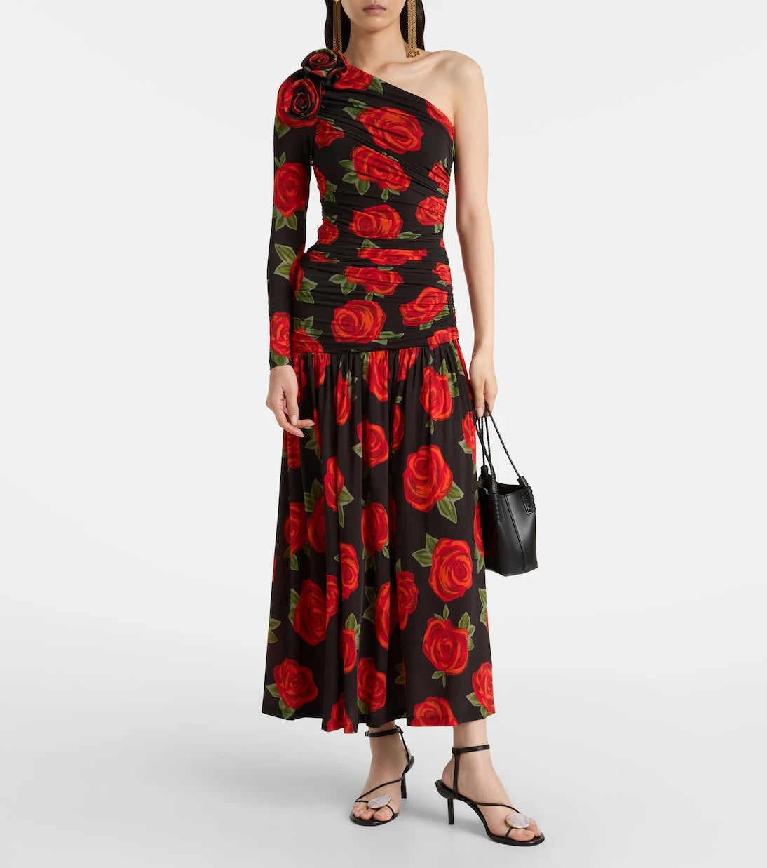 Farm Rio - Latin Roses draped one-shoulder maxi dress