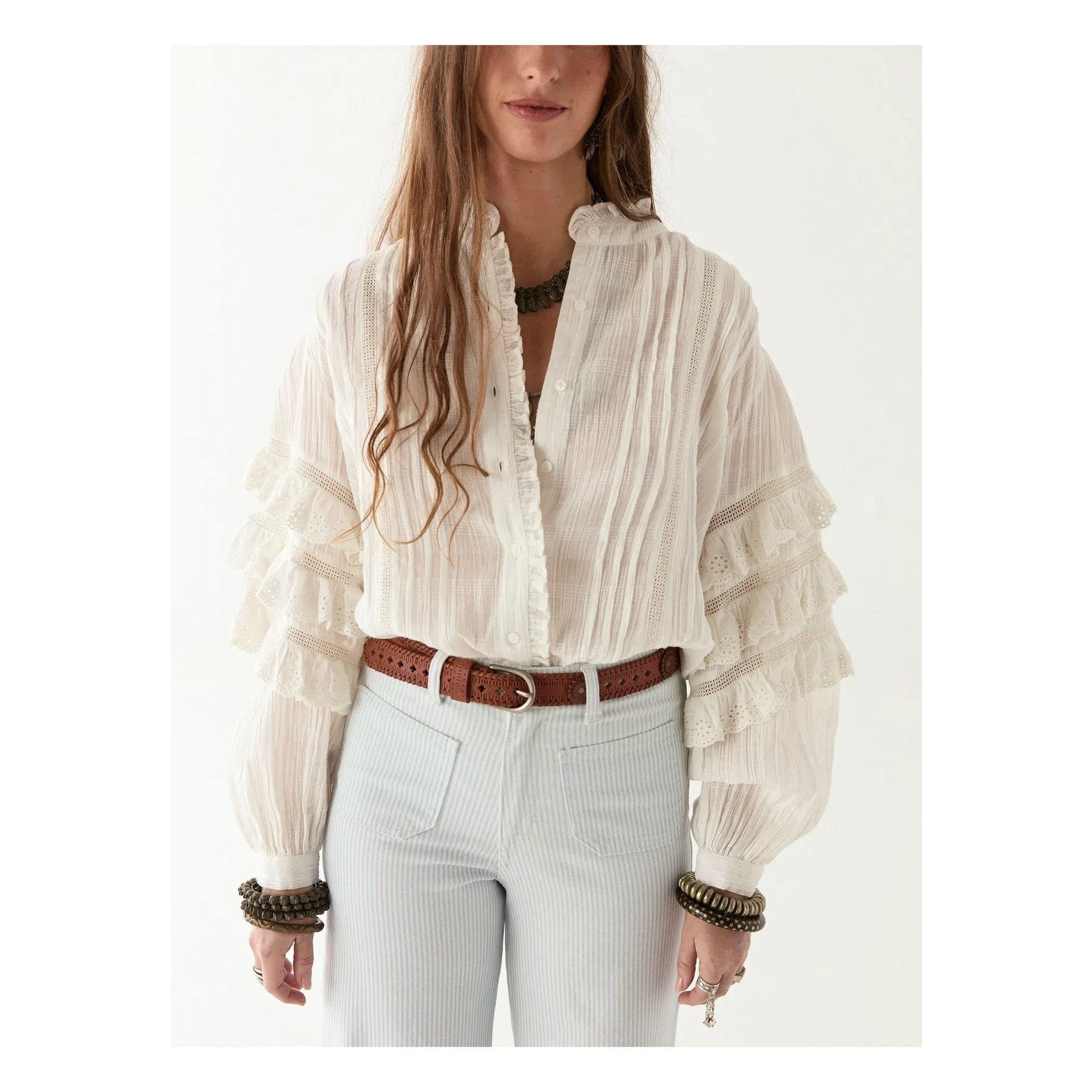 Maison Hotel - Cuban Schiffli Omara blouse | White